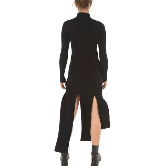 NWOT BOTTEGA VENETA Wool Blend Turtleneck Ribbed Bodycon Midi Black Dress Medium - Picture 12 of 12